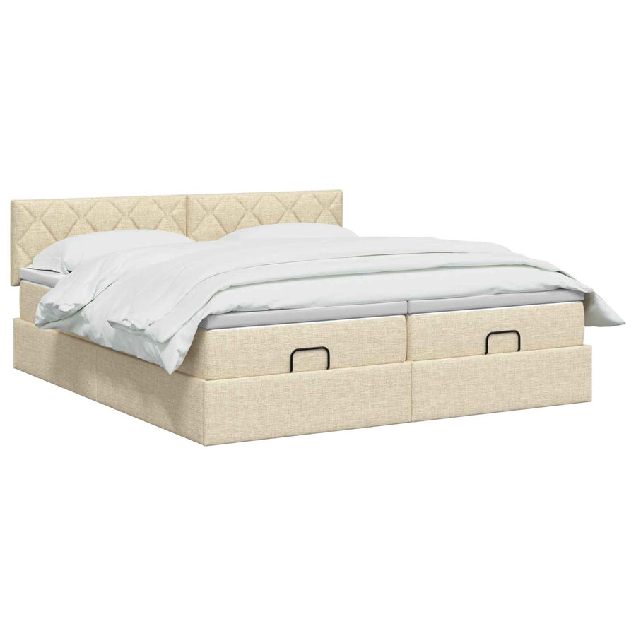 Ottoman Bed met Matrassen en LED Crèmekleurig 200 x 200 cm Stof
