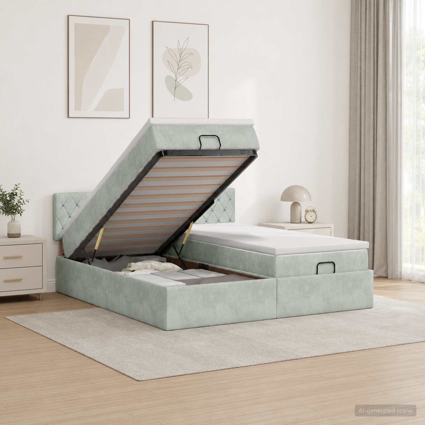 Ottoman Bed met Matrassen en LED Lichtgrijs 180 x 200 cm