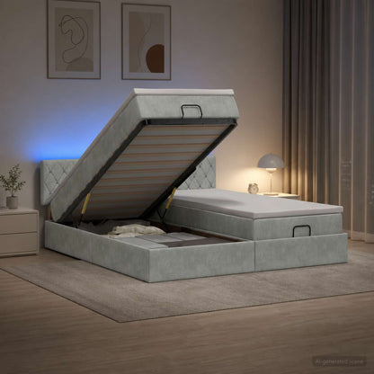 Ottoman Bed met Matrassen en LED Lichtgrijs 180 x 200 cm
