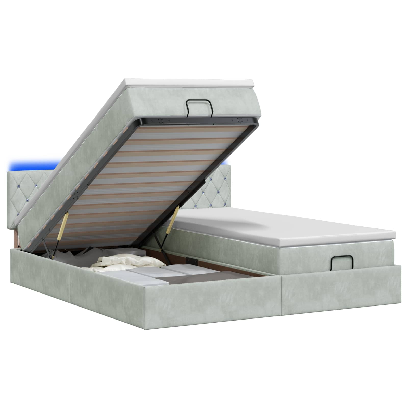 Ottoman Bed met Matrassen en LED Lichtgrijs 180 x 200 cm