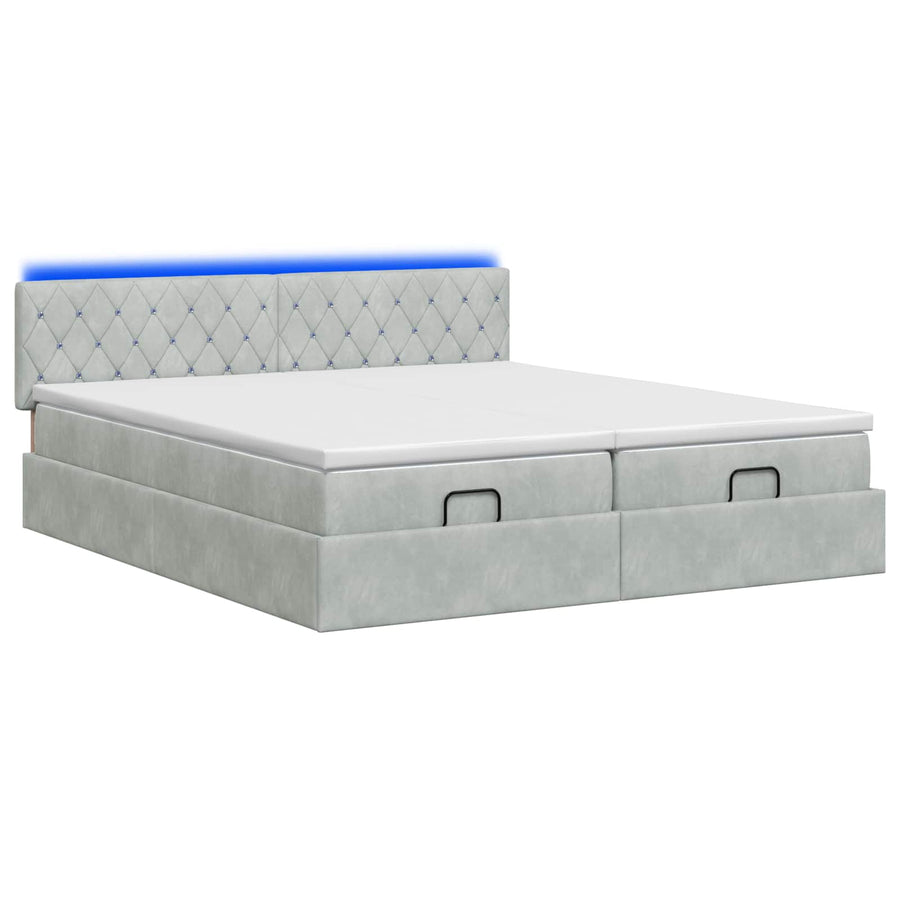 Ottoman Bed met Matrassen en LED Lichtgrijs 180 x 200 cm