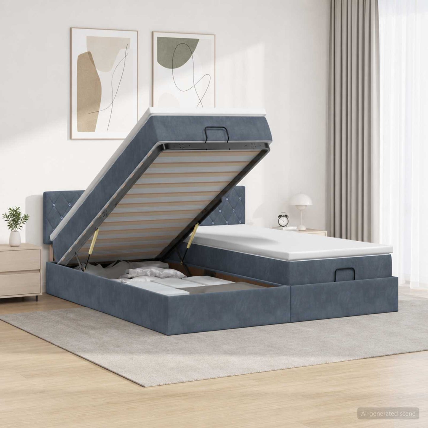 Ottoman bed met matras met hoofdeinde 2 pcs Donkergrijs Fluweel