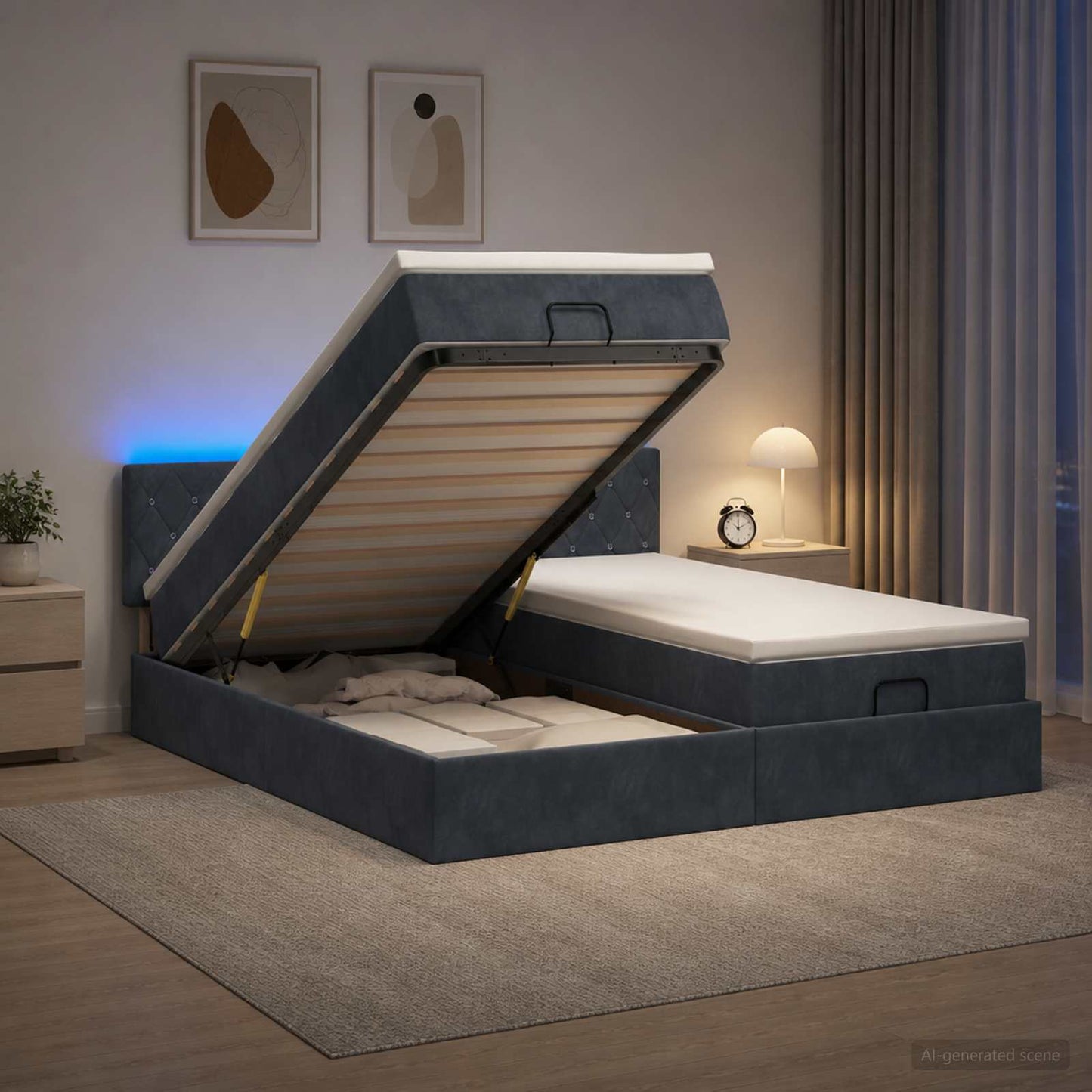 Ottoman Bed met Matrassen en LED Donkergrijs 200 x 200 cm