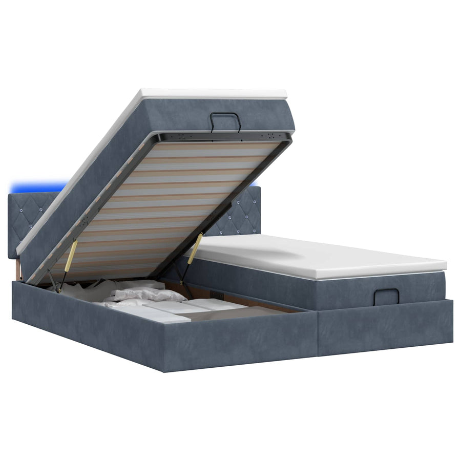 Ottoman Bed met Matrassen en LED Donkergrijs 180 x 200 cm