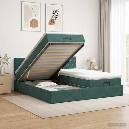 Ottoman Bed met Matrassen en LED Donkergroen 180 x 200 cm