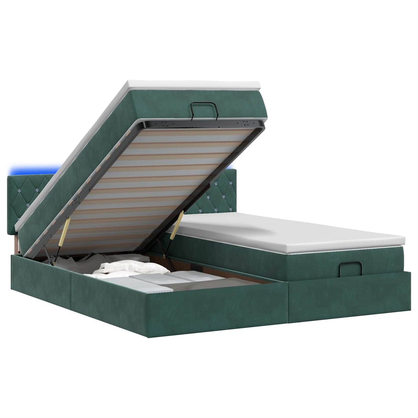 Ottoman Bed met Matrassen en LED Donkergroen 180 x 200 cm
