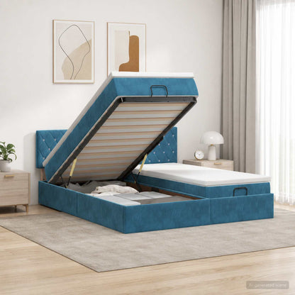 Ottoman Bed met Matrassen en LED Donkerblauw 200 x 200 cm