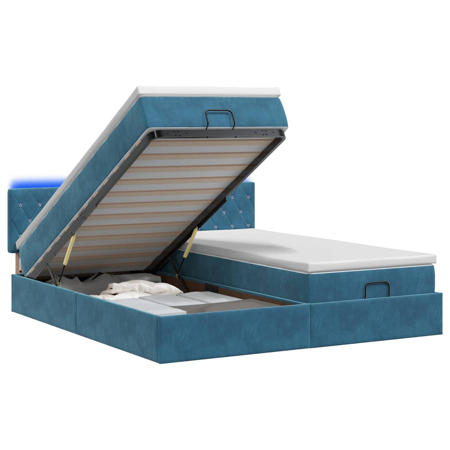 Ottoman Bed met Matrassen en LED Donkerblauw 180 x 200 cm