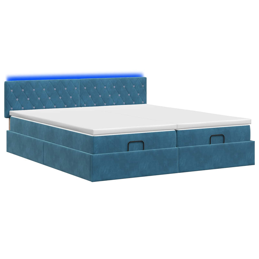 Ottoman Bed met Matrassen en LED Donkerblauw 180 x 200 cm
