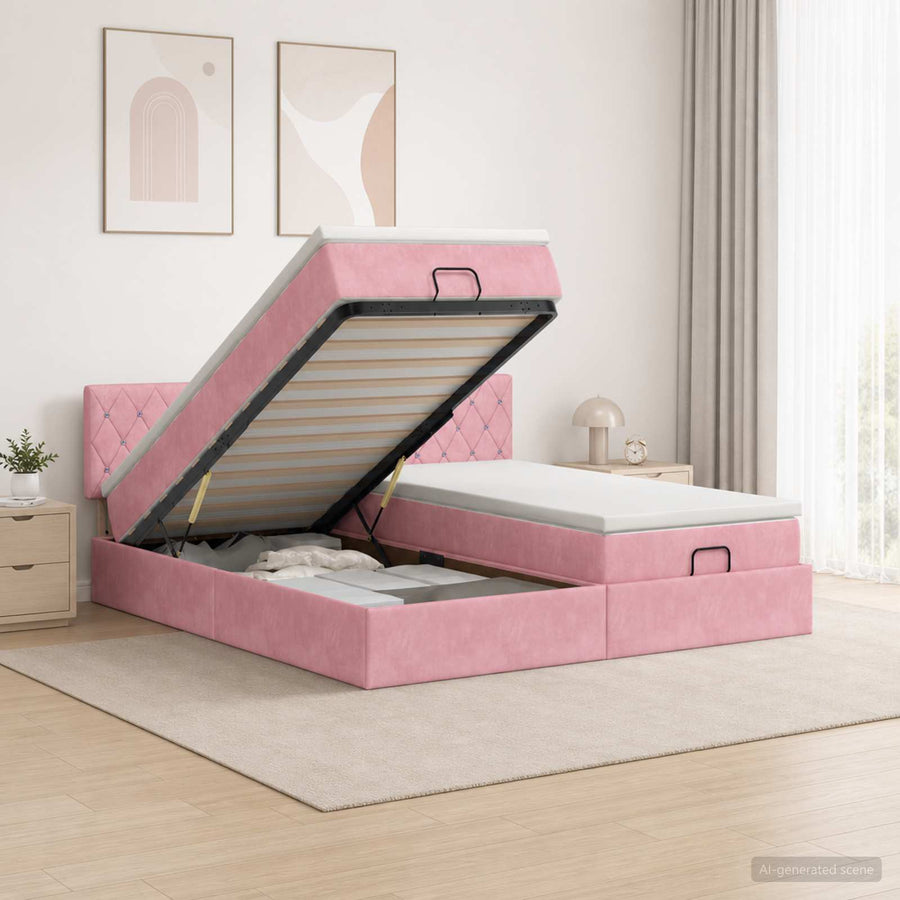 Ottoman Bed met Matrassen en LED Roze 160 x 200 cm fluweel