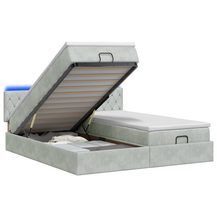 Ottoman Bed met Matrassen en LED Lichtgrijs 200 x 200 cm