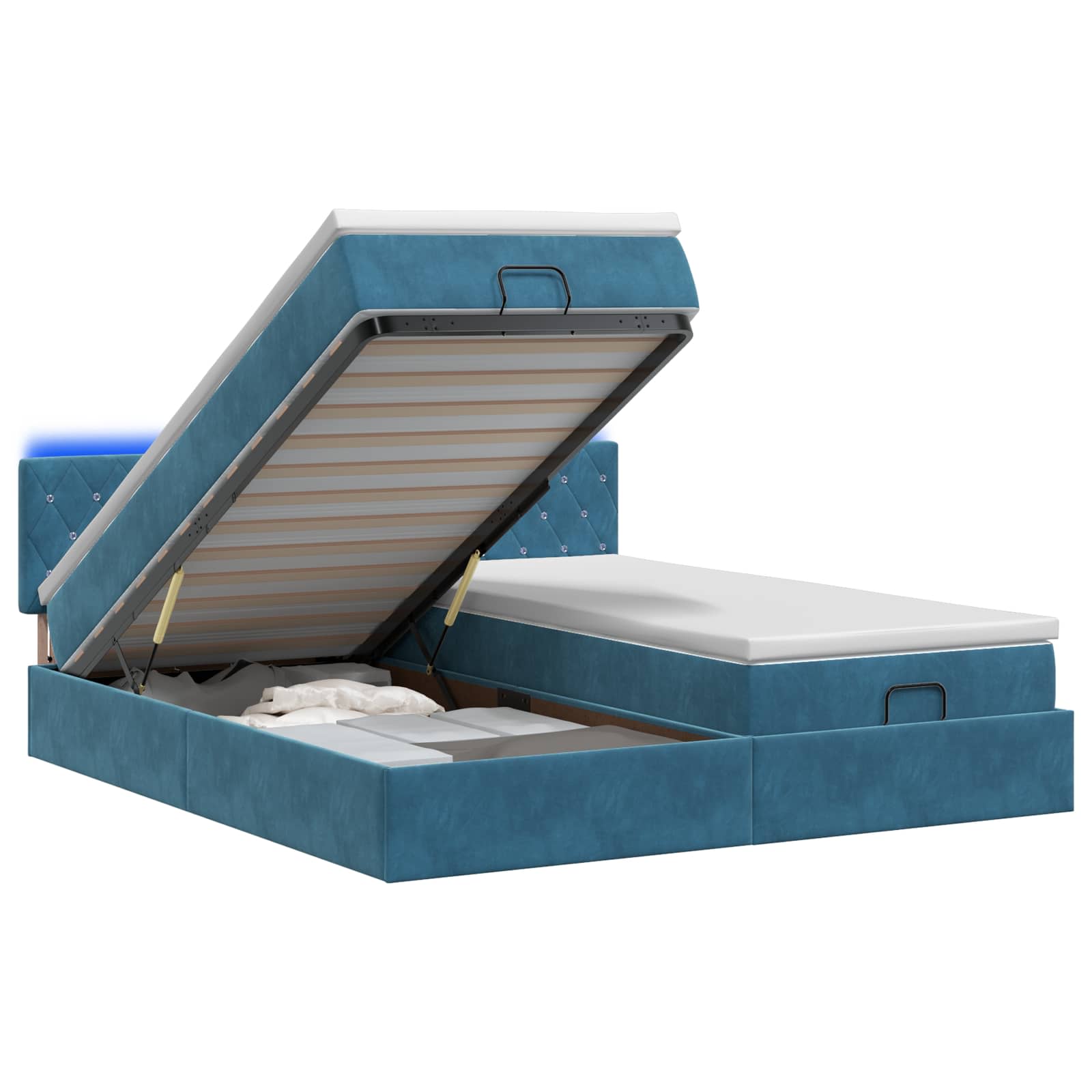 Ottoman Bed met Matrassen en LED Donkerblauw 200 x 200 cm