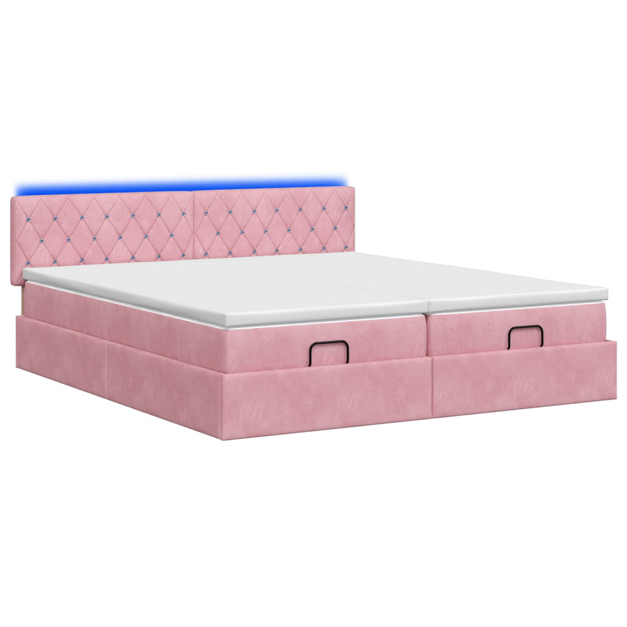 Ottoman Bed met Matrassen en LED Roze 200 x 200 cm fluweel
