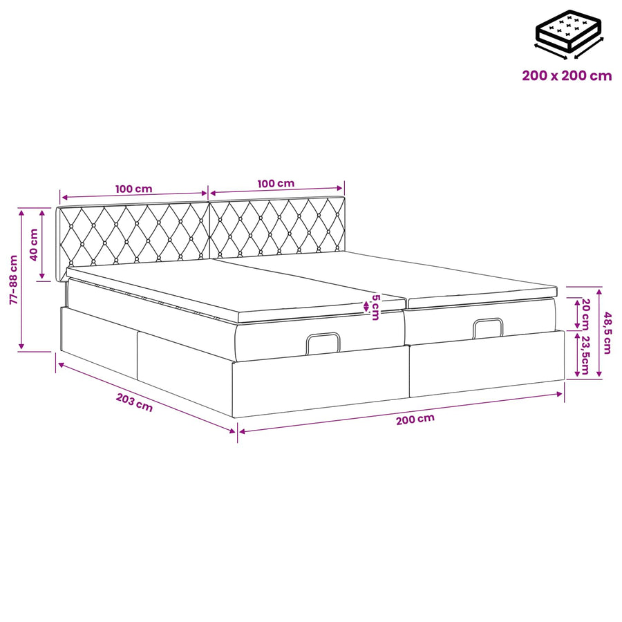 Ottoman Bed met Matrassen en LED Roze 200 x 200 cm fluweel