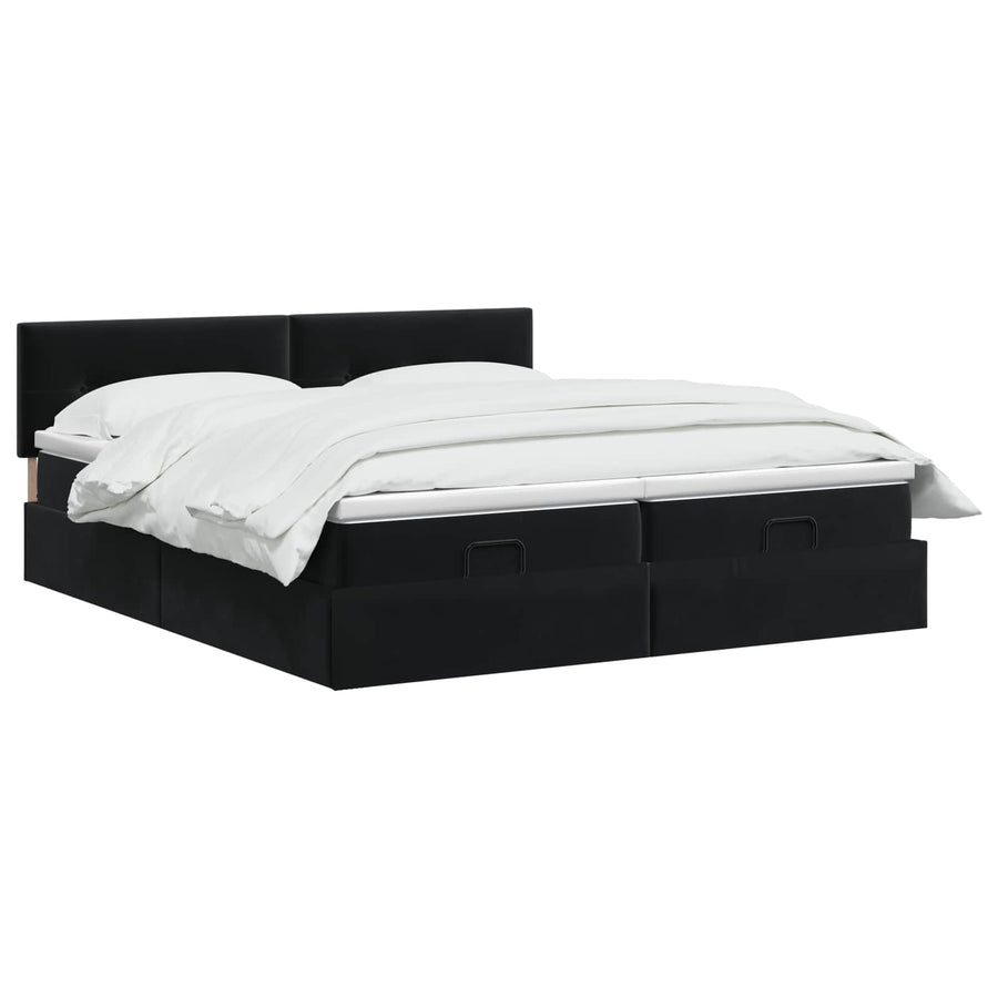 Ottoman Bed met Matrassen en LED Zwart 160 x 200 cm fluweel
