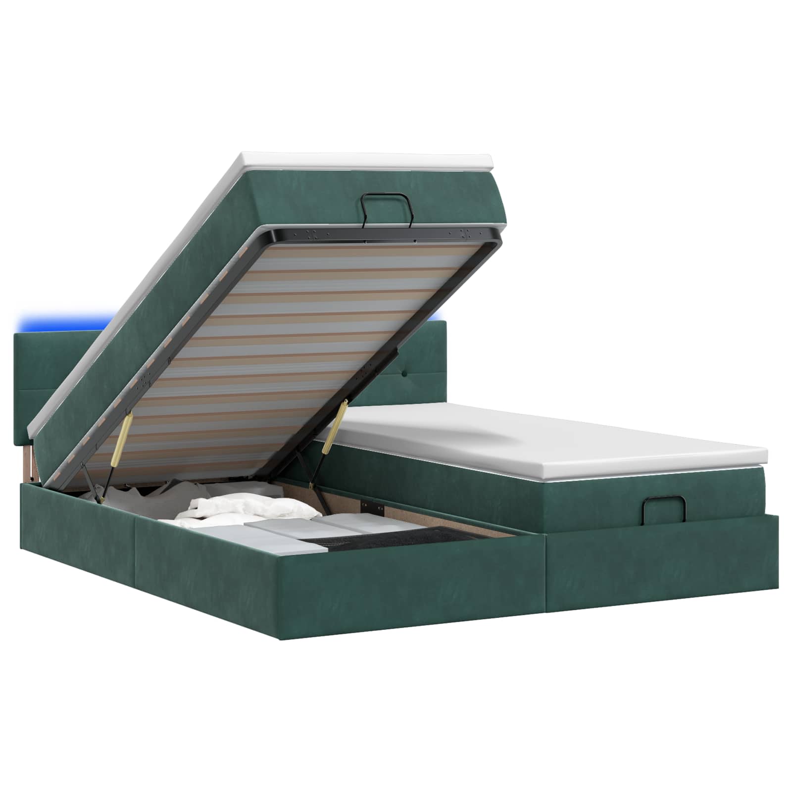 Ottoman Bed met Matrassen en LED Donkergroen 160 x 200 cm