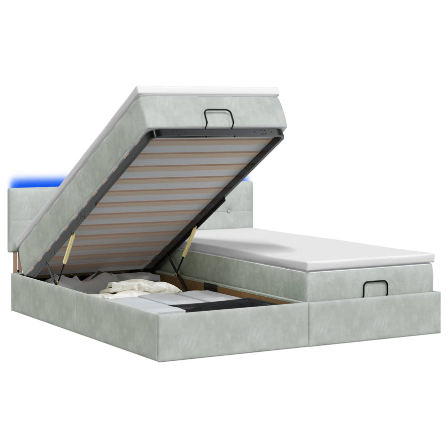 Ottoman Bed met Matrassen en LED Lichtgrijs 180 x 200 cm