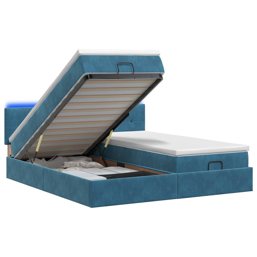 Ottoman Bed met Matrassen en LED Donkerblauw 200 x 200 cm