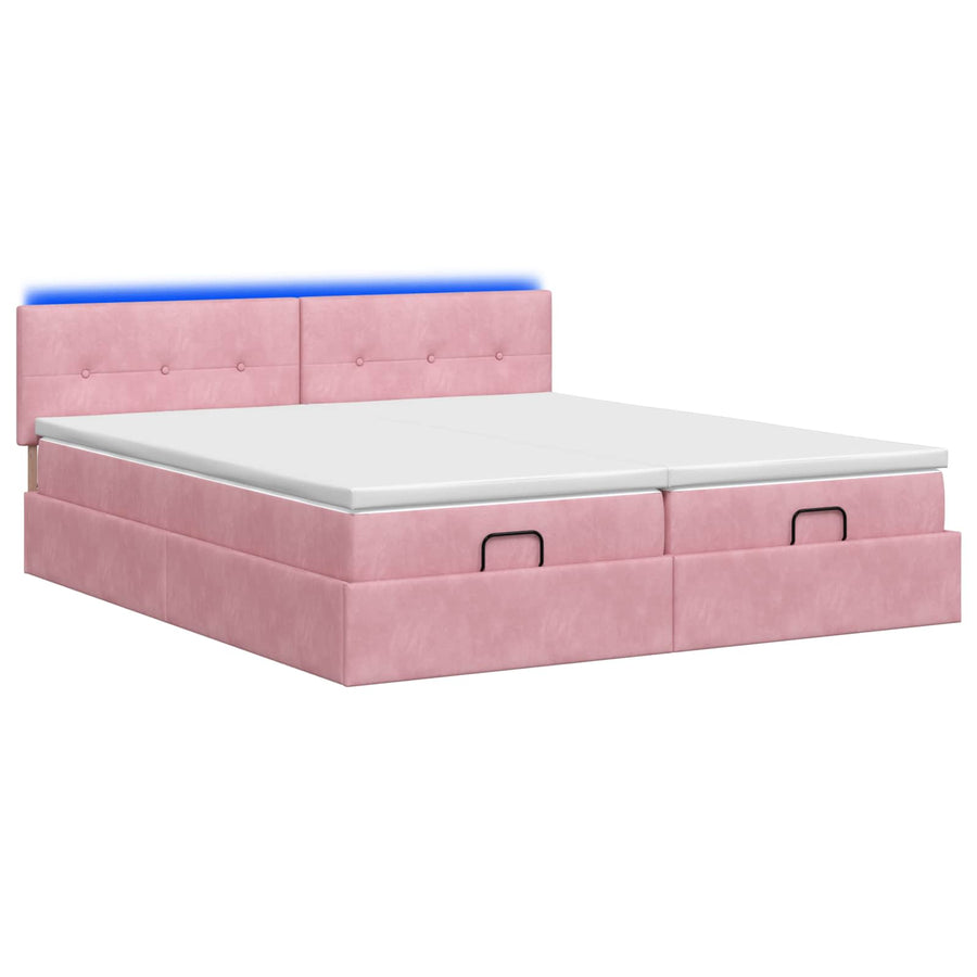 Ottoman Bed met Matrassen en LED Roze 200 x 200 cm fluweel