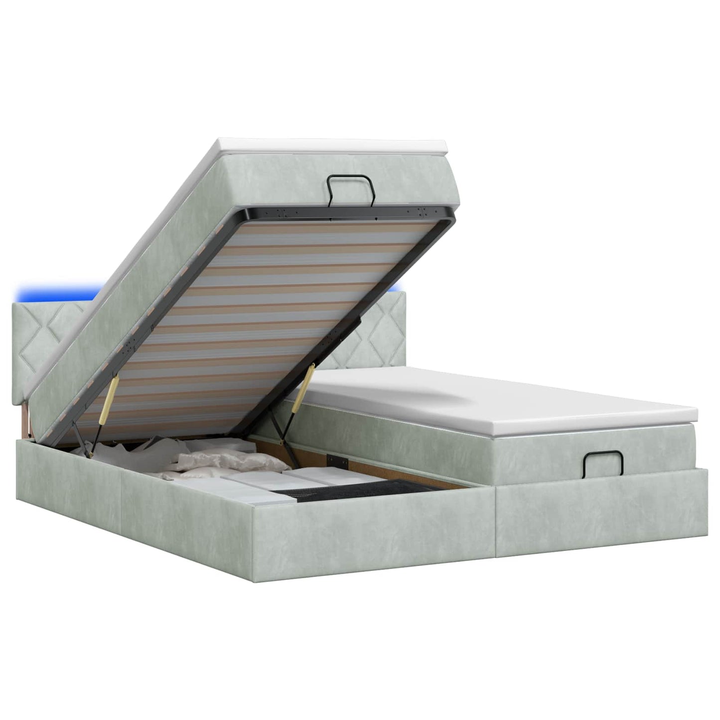 Ottoman Bed met Matrassen en LED Lichtgrijs 160 x 200 cm