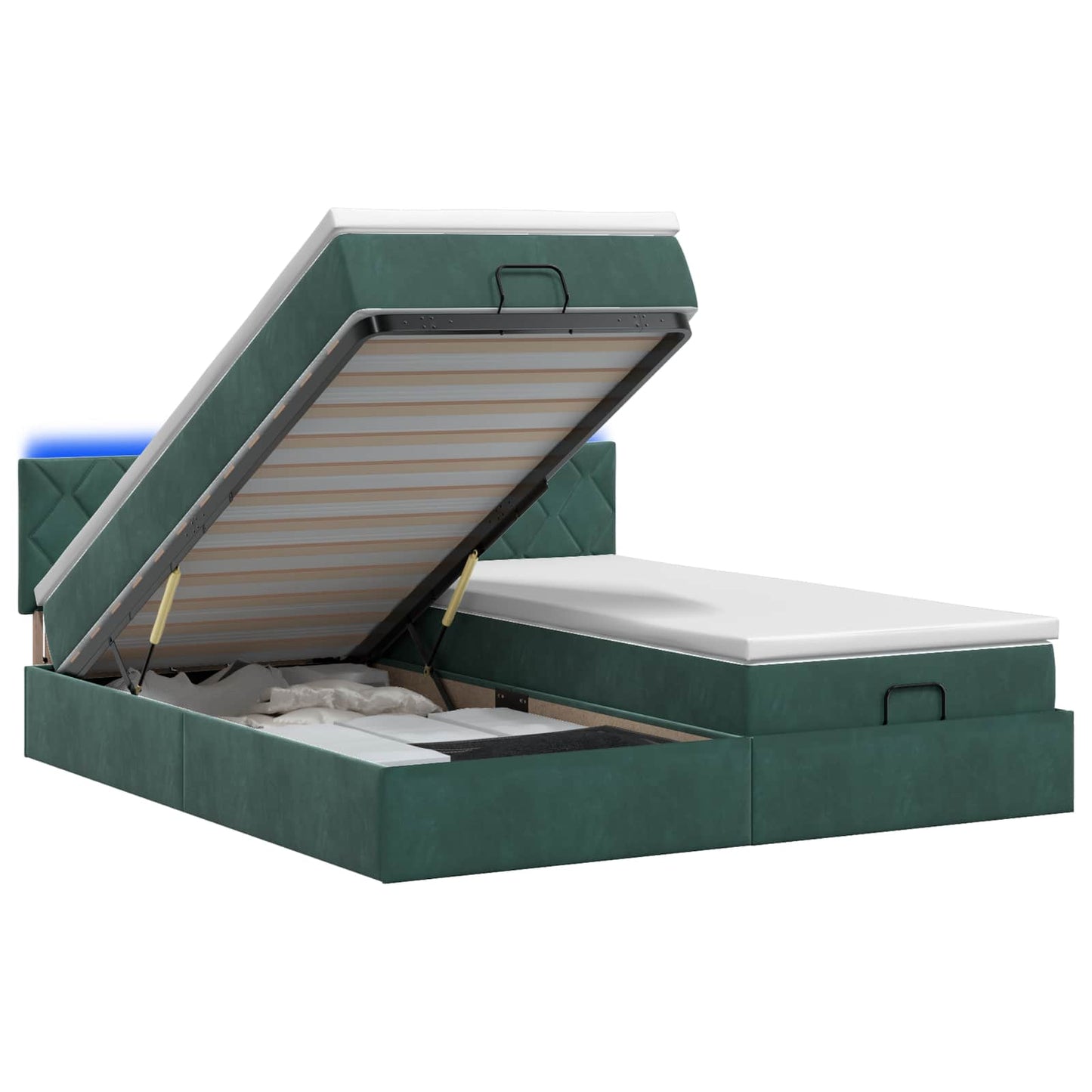 Ottoman Bed met Matrassen en LED Donkergroen 160 x 200 cm