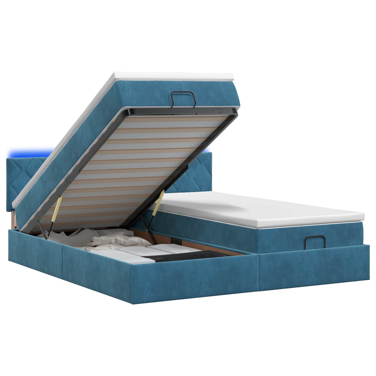 Ottoman Bed met Matrassen en LED Donkerblauw 160 x 200 cm