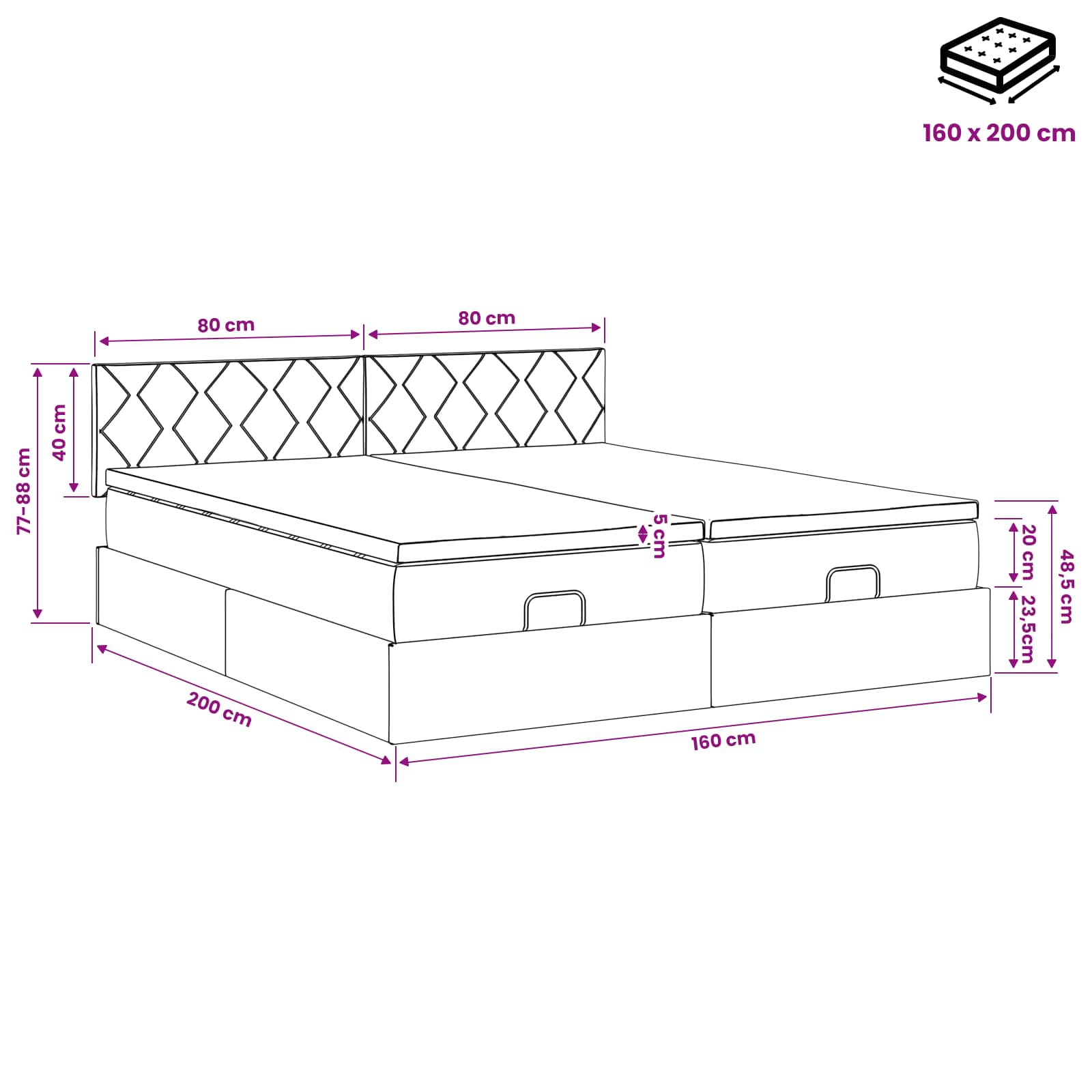 Ottoman Bed met Matrassen en LED Roze 160 x 200 cm fluweel