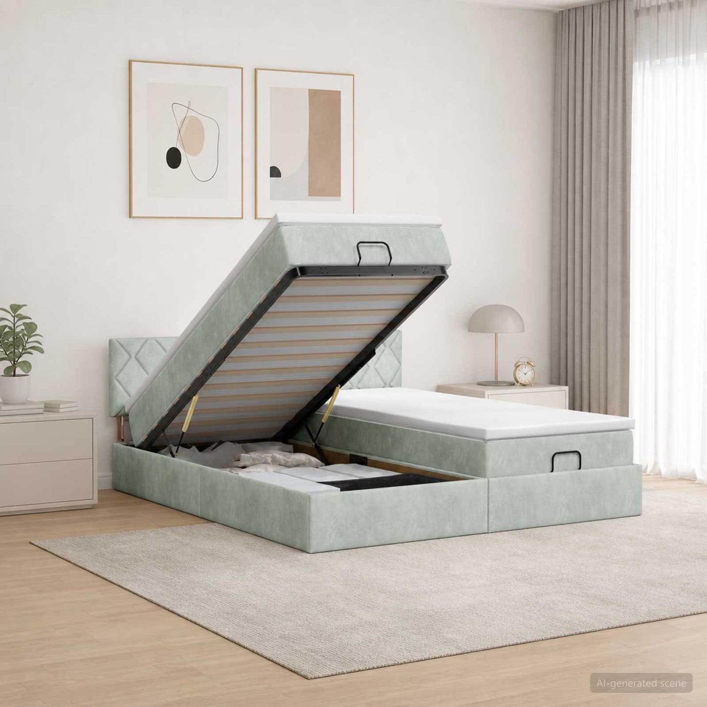Ottoman bed met matras met hoofdeinde 2 st Lichtgrijs Fluweel