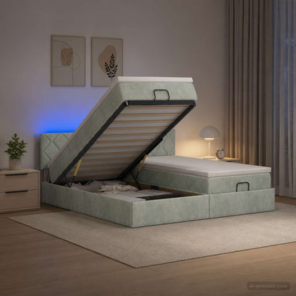 Ottoman Bed met Matrassen en LED Lichtgrijs 160 x 200 cm