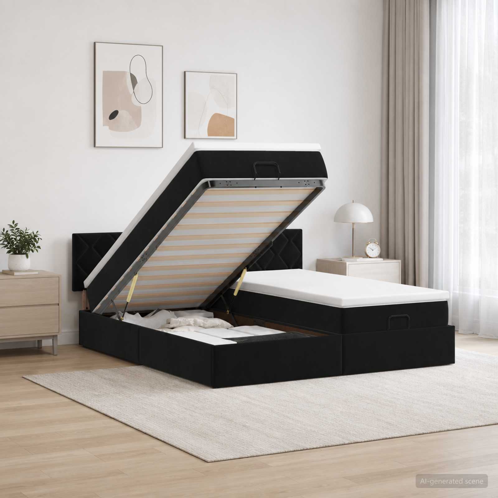Ottoman bed met matras met hoofdeinde 2 st Zwart Fluweel