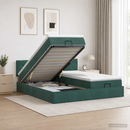 Ottoman Bed met Matrassen en LED Donkergroen 200 x 200 cm