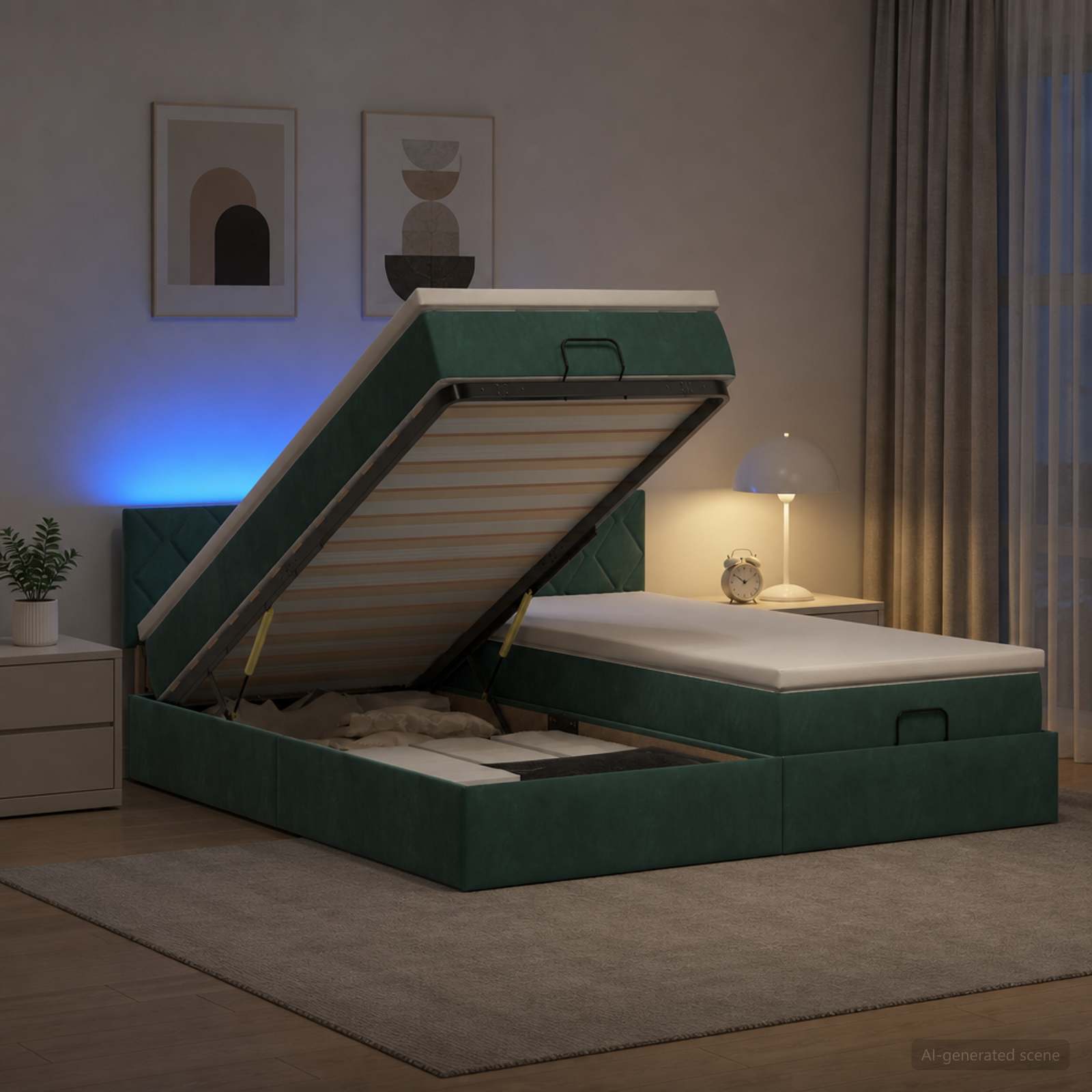 Ottoman Bed met Matrassen en LED Donkergroen 200 x 200 cm
