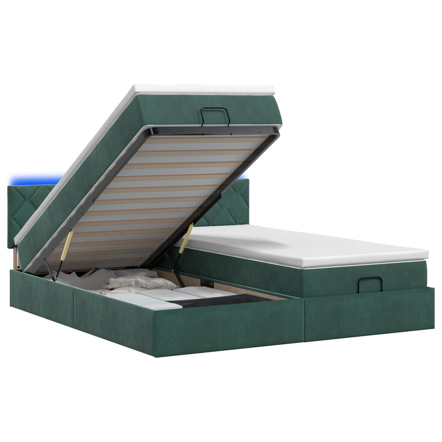 Ottoman Bed met Matrassen en LED Donkergroen 180 x 200 cm