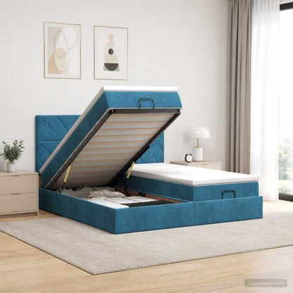 Ottoman Bed met Matrassen en LED Donkerblauw 160 x 200 cm