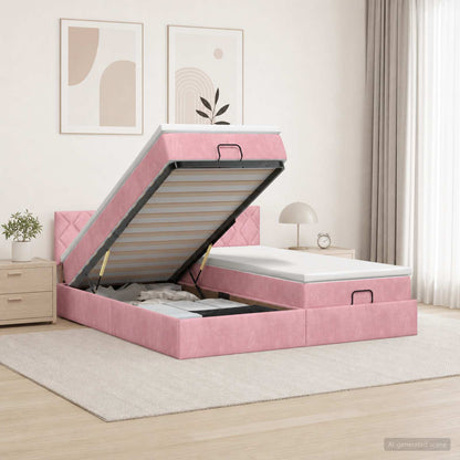 Ottoman bed met matras met hoofdeinde 2 st Roze Fluweel