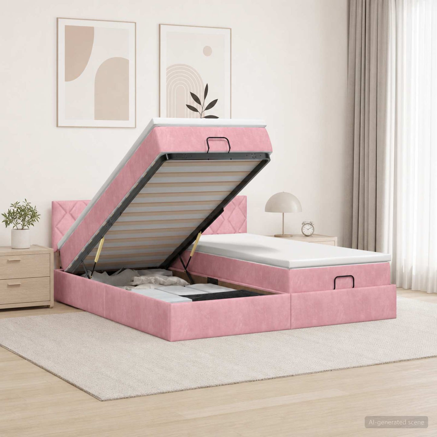 Ottoman Bed met Matrassen en LED Roze 200 x 200 cm fluweel