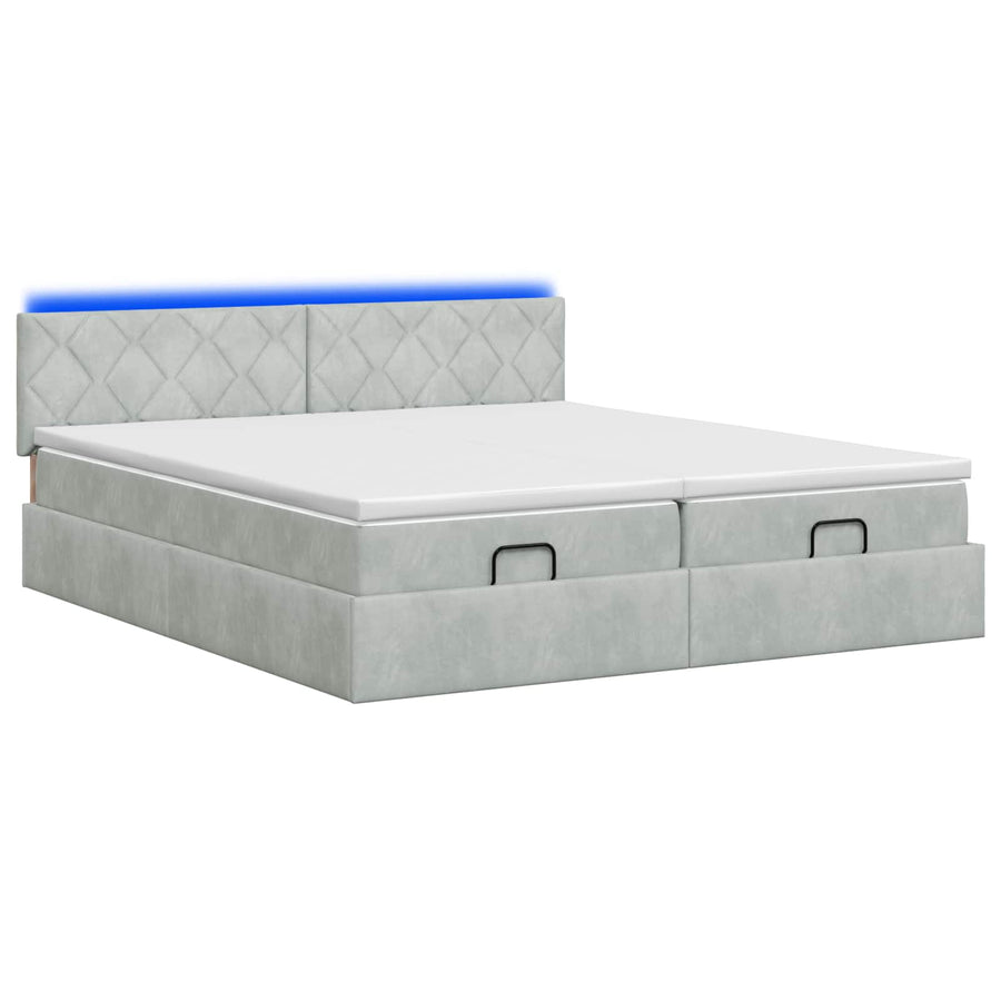 Ottoman Bed met Matrassen en LED Lichtgrijs 200 x 200 cm