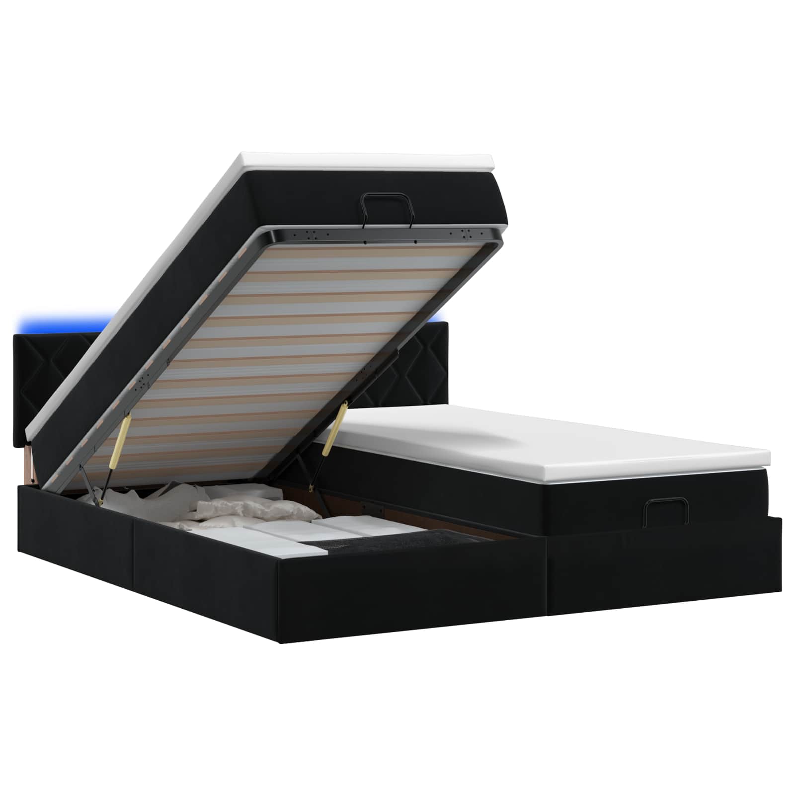 Ottoman Bed met Matrassen en LED Zwart 200 x 200 cm fluweel