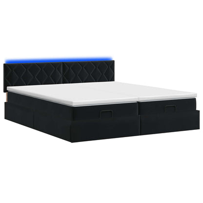 Ottoman Bed met Matrassen en LED Zwart 200 x 200 cm fluweel