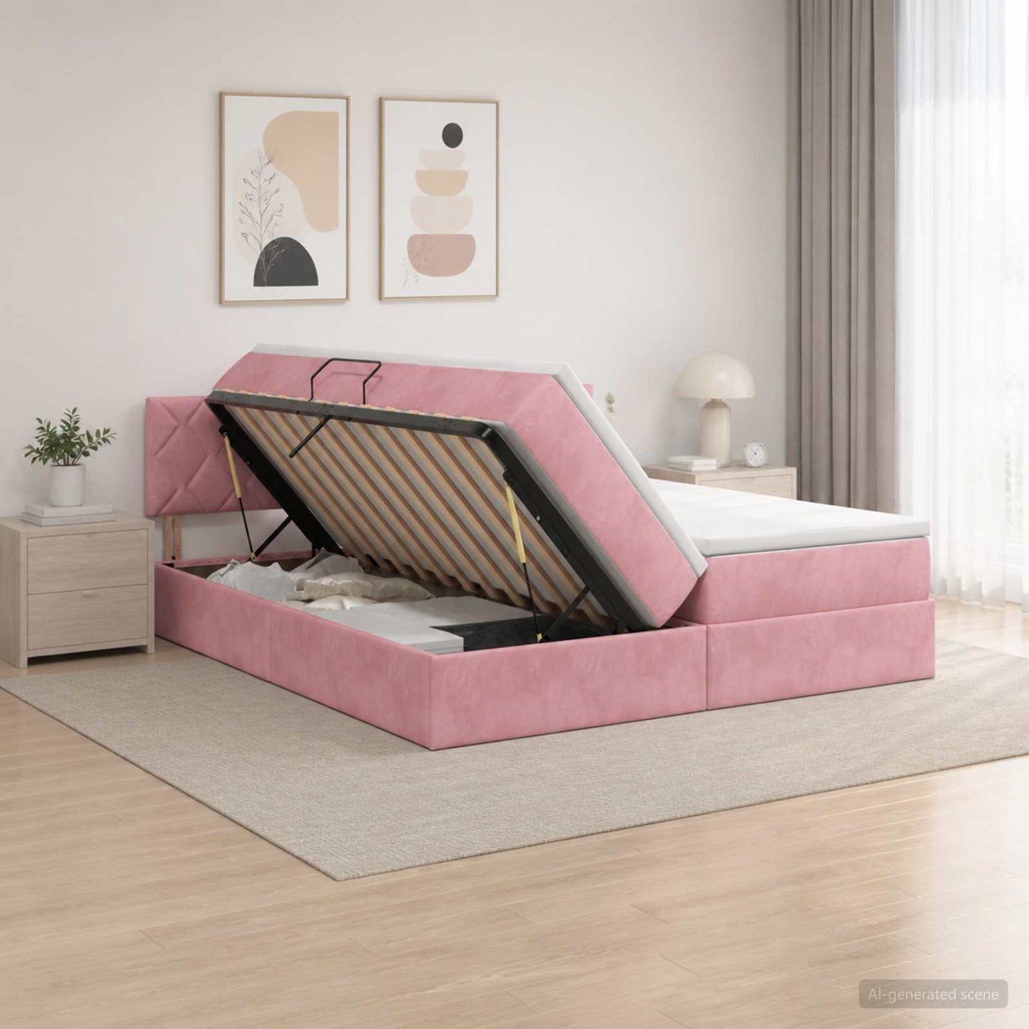 Ottoman Bed met Matrassen en LED Roze 200 x 200 cm fluweel