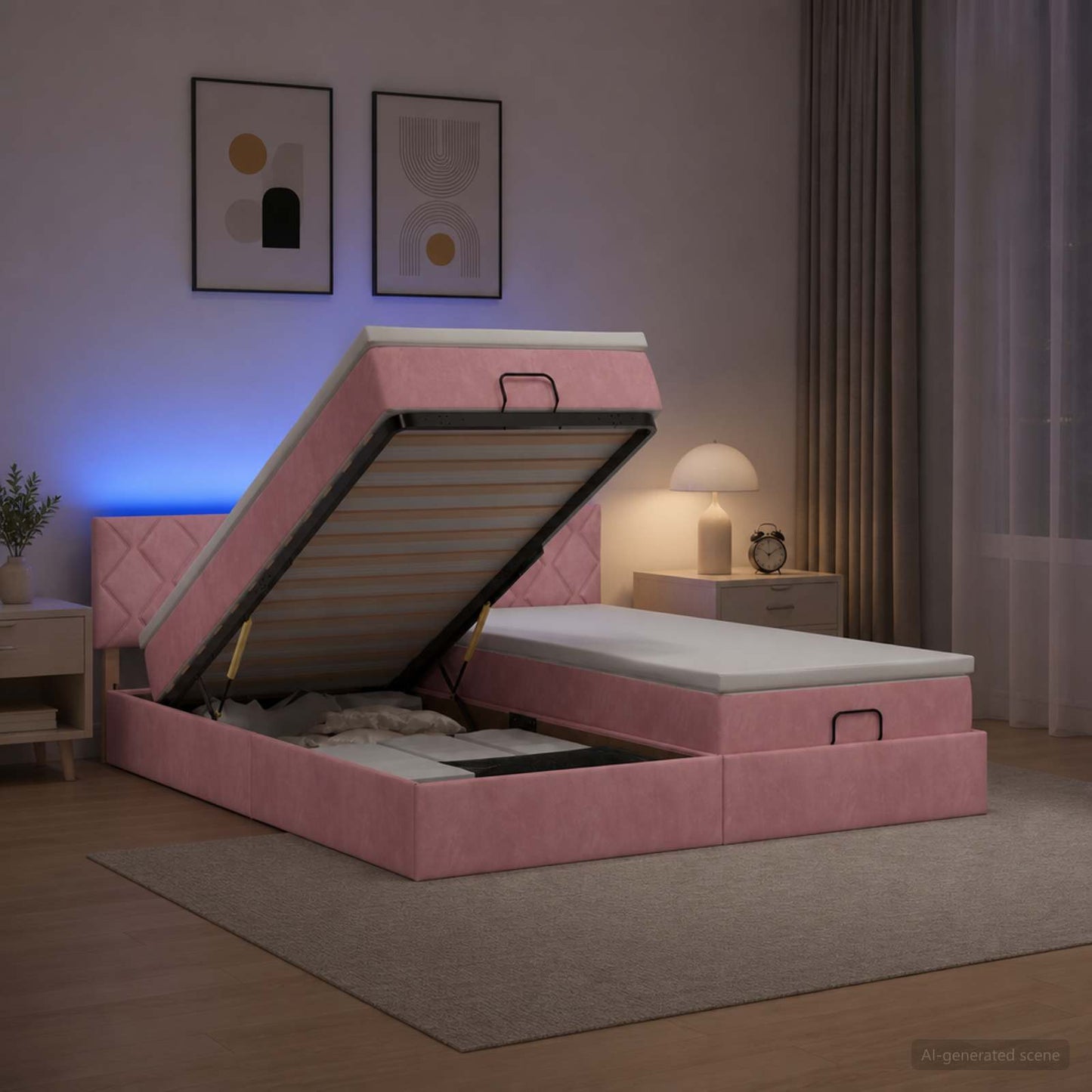 Ottoman Bed met Matrassen en LED Roze 200 x 200 cm fluweel