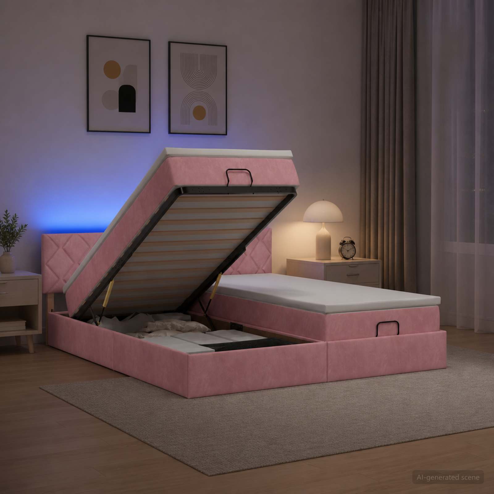 Ottoman Bed met Matrassen en LED Roze 200 x 200 cm fluweel