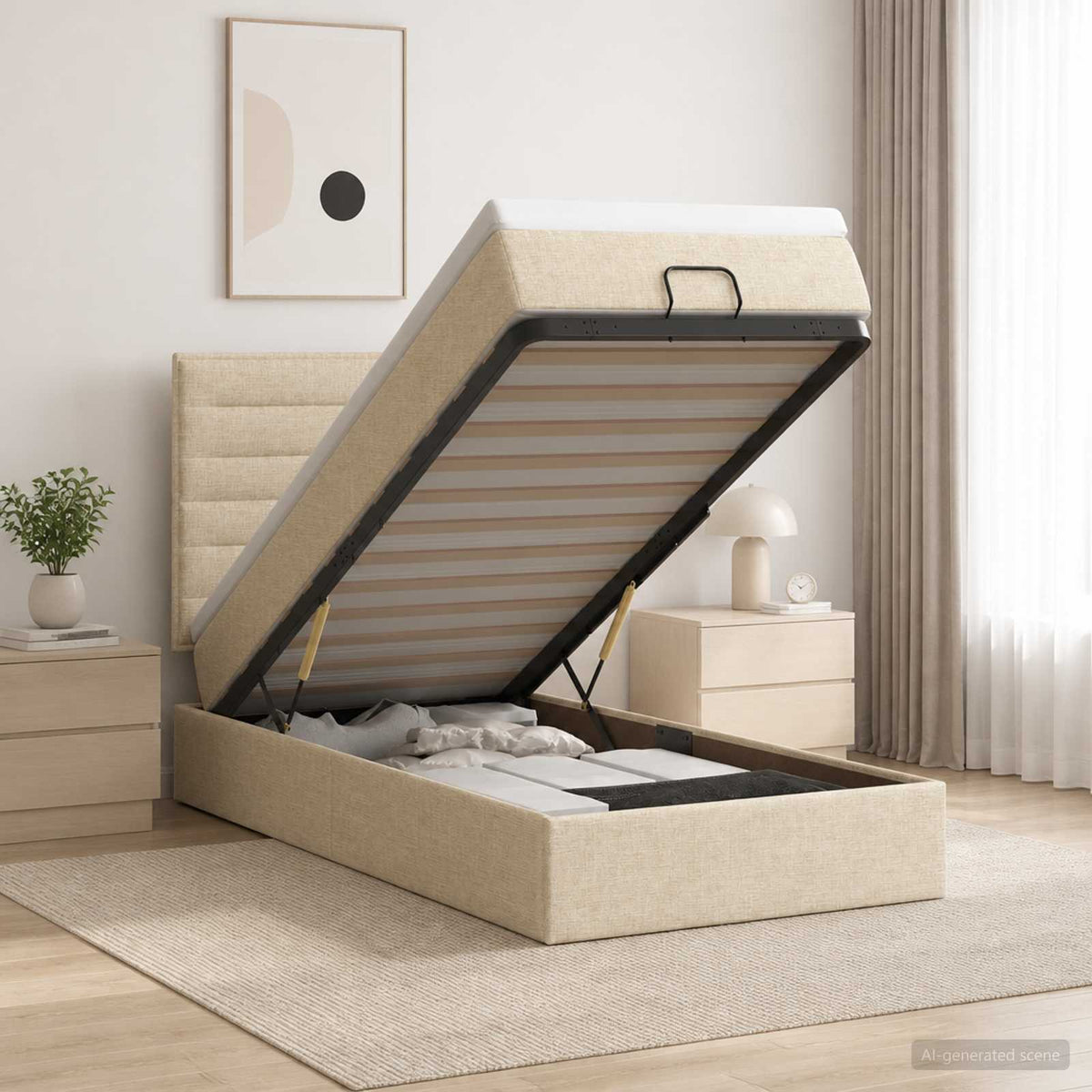 Ottoman bed met matras Crèmekleurig 90 x 190 cm Stof