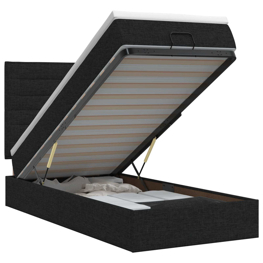 Ottoman bed met matras met hoofdeinde Zwart 90 x 190 cm Stof