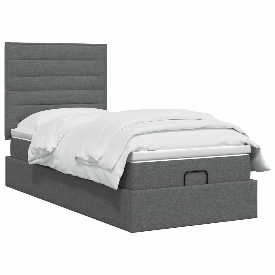 Ottoman bed met matras Donkergrijs 100 x 200 cm Stof