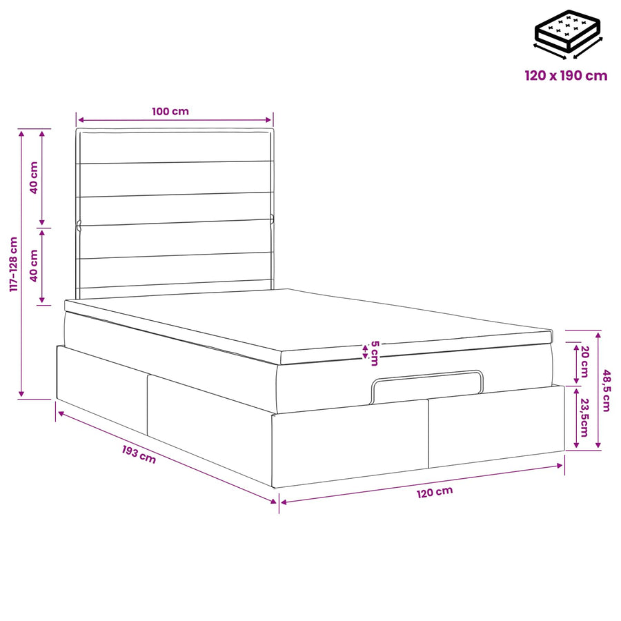 Ottoman bed met matras Donkergrijs 120 x 190 cm Stof