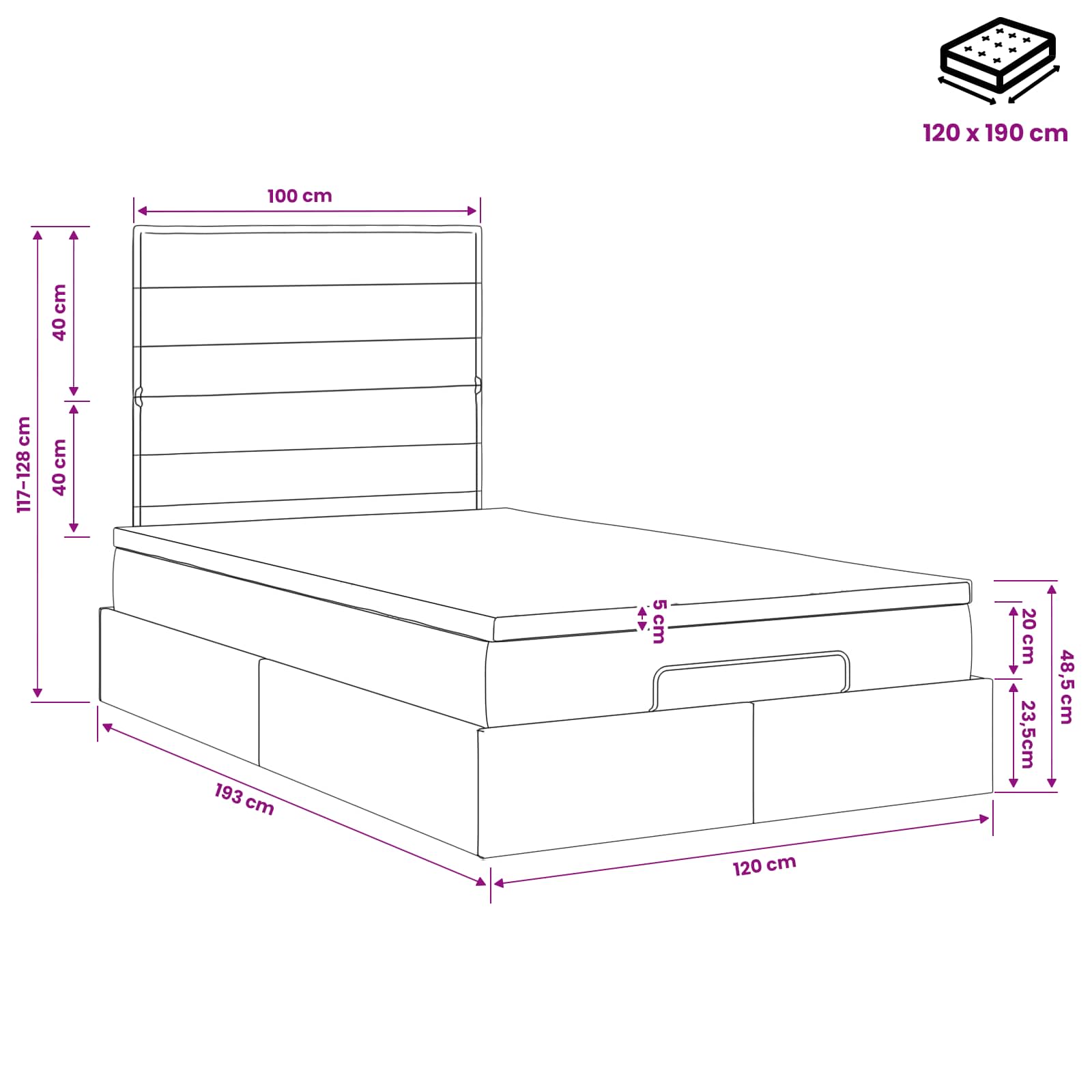 Ottoman bed met matras Donkerbruin 120 x 190 cm Stof