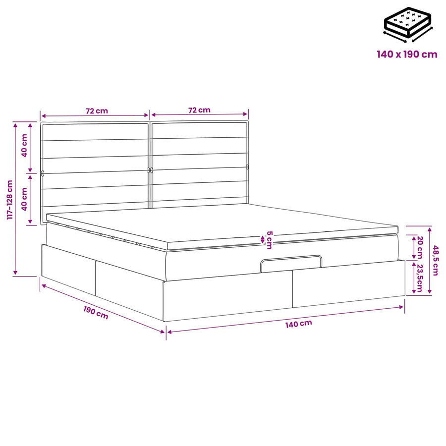 Ottoman bed met matras met hoofdeinde Zwart 140 x 190 cm Stof