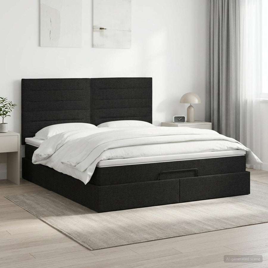 Ottoman bed met matras met hoofdeinde Zwart 140 x 190 cm Stof
