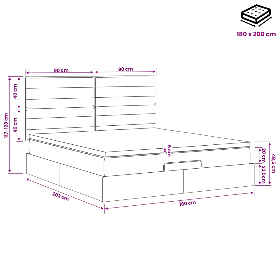 Ottoman bed met matras met hoofdeinde Zwart 180 x 200 cm Stof